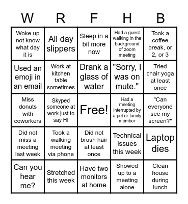 Remote work BINGO Card