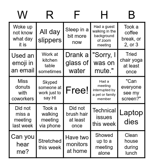 Remote work BINGO Card