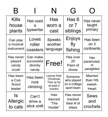 Get to know you Bingo Card