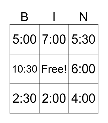 Time Bingo Card