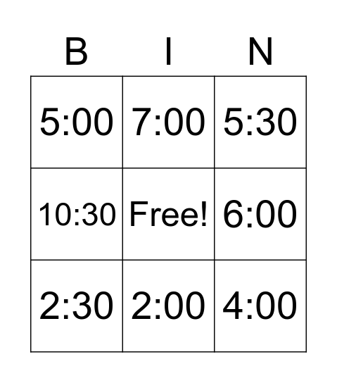 Time Bingo Card