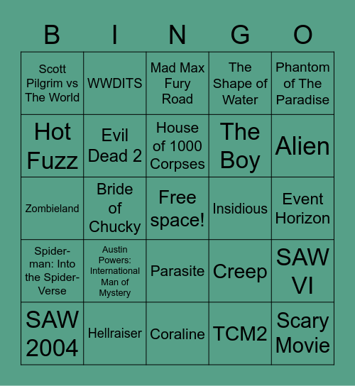 @grabbagmidi fave movies Bingo Card