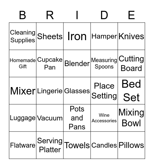 Christina's Bridal Shower Bingo! Bingo Card