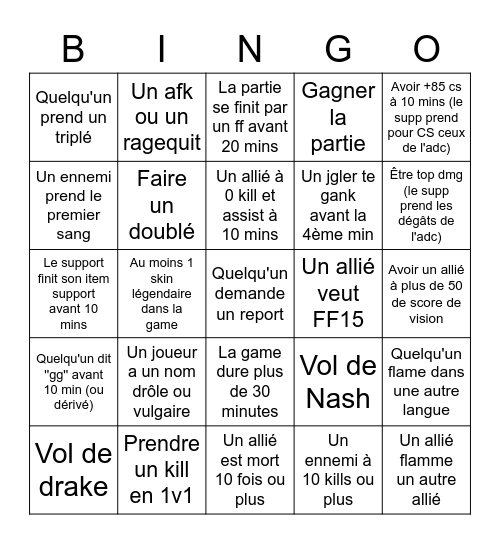 Bingo de LoL Bingo Card