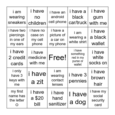 I HAVE THAT Bingo Card