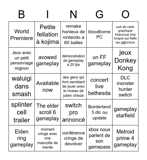 E3 2021 Bingo Card