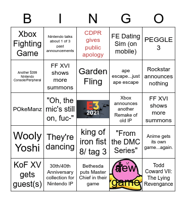 E3 2021 Bingo Card