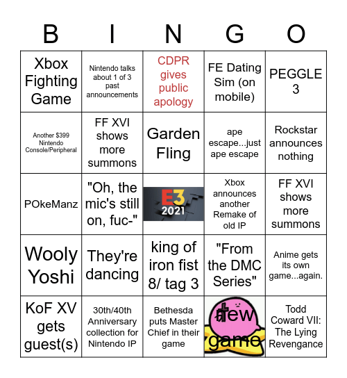 E3 2021 Bingo Card