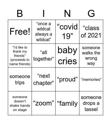 Graduation Bingo Card