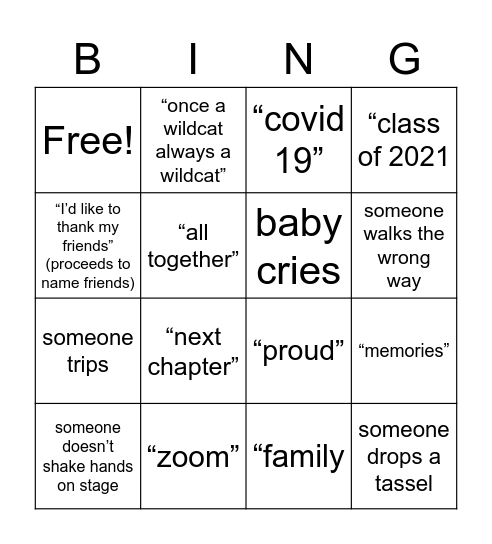 Graduation Bingo Card