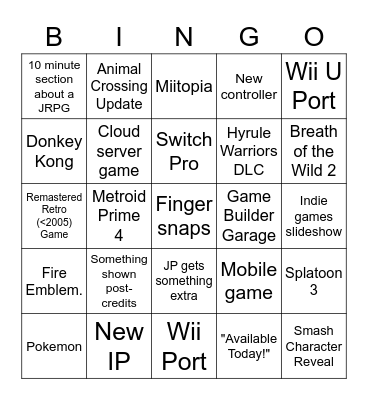 Please happen Bingo Card
