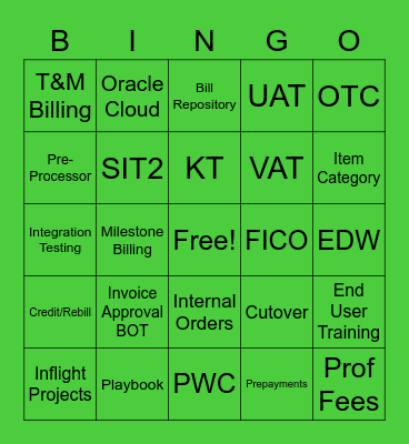 SAP PS Billing Celebration Bingo Card