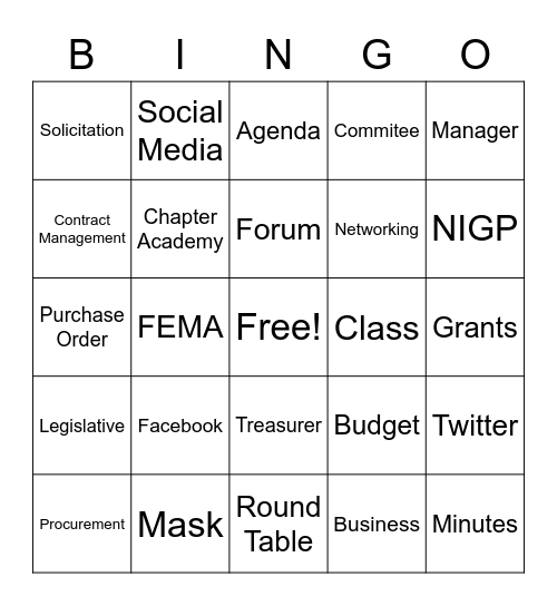 GCAGPO - Chapter Bingo Card