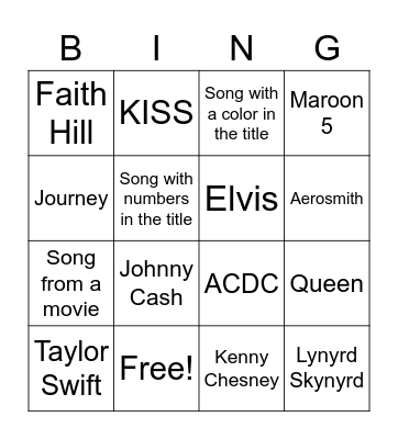 Musical Bingo Card