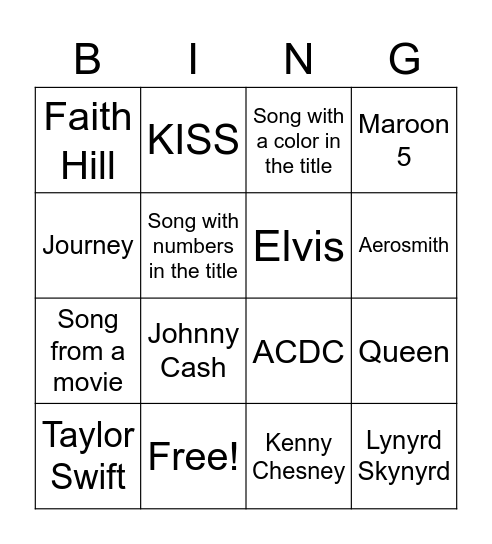 Musical Bingo Card