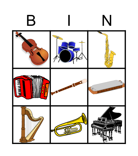 Muziekinstrumentenbingo Card