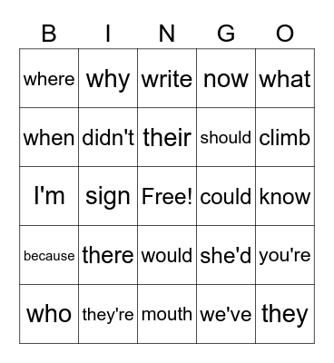 Word Work Bingo Card