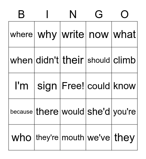 Word Work Bingo Card