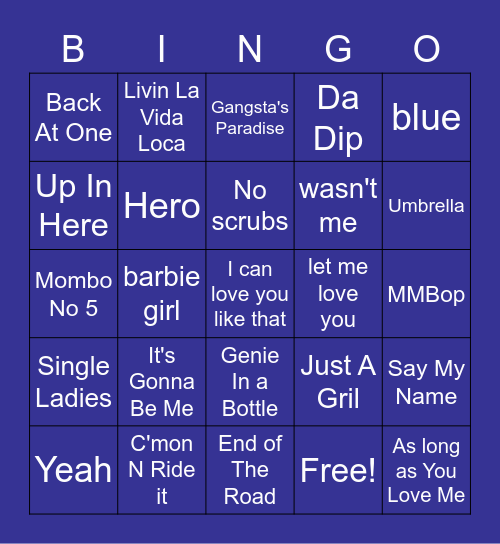 90's & 2000's MUSIC Bingo Card
