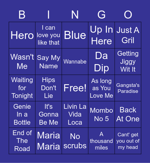 90's & 2000's Music Bingo Card