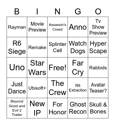 Ubisoft Bingo Card