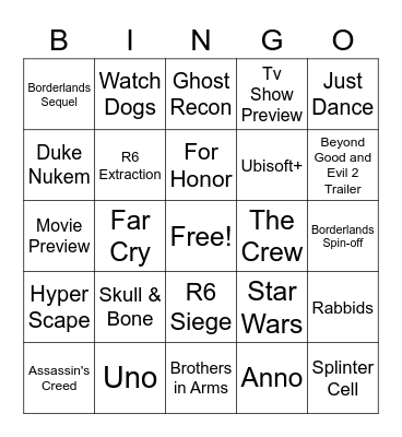 Ubisoft Bingo Card