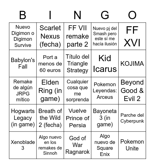 E3 & NDirect Bingo Card