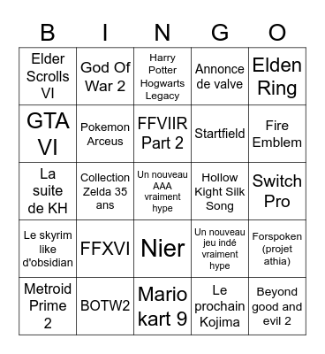 E3 Bingo Card
