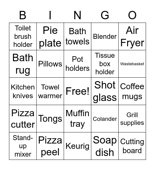 Shower Gift Bingo Card