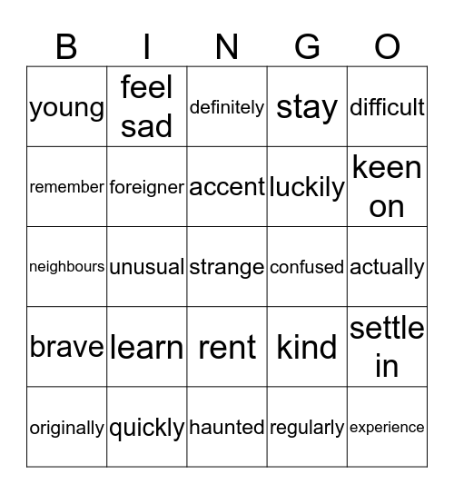 HOMES Bingo Card