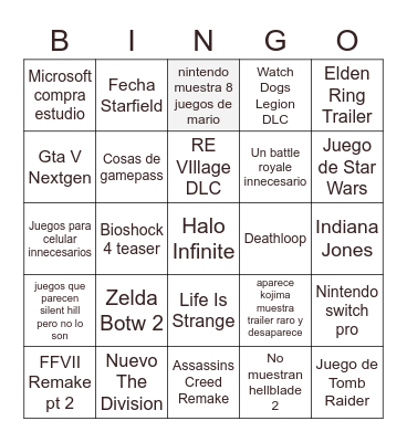 e3 2021 Bingo Card