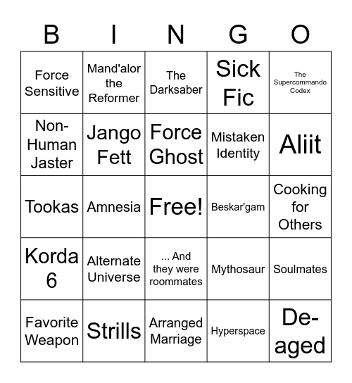 Jaster Mereel Bingo Card