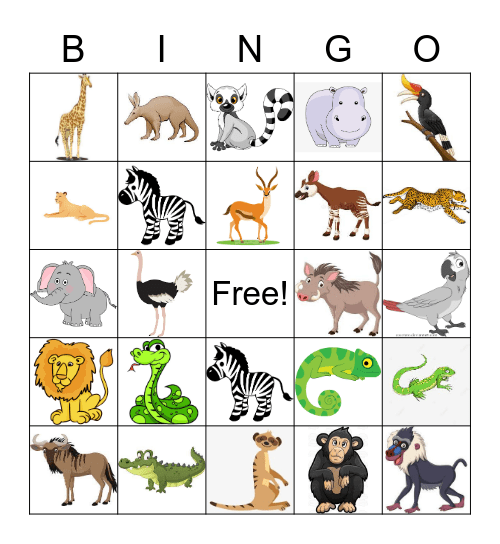 Savannah Animal Bingo Card