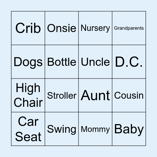 John and Jessica's Baby Shower Bingo Card