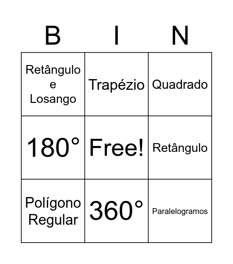 Bingo Quadriláteros Bingo Card