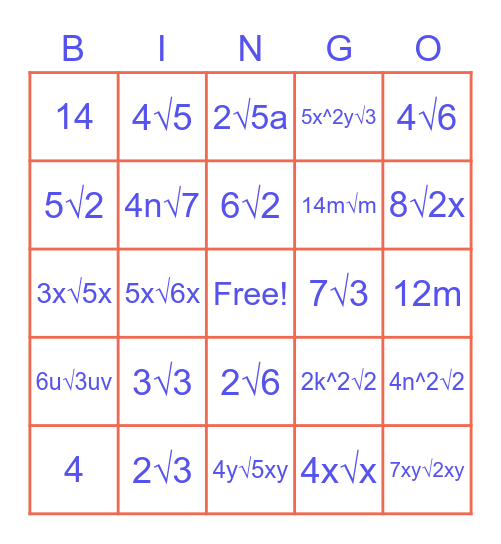 Radical Bingo Card