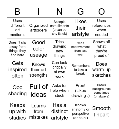 Nice Artist Habbit Bingo! Bingo Card