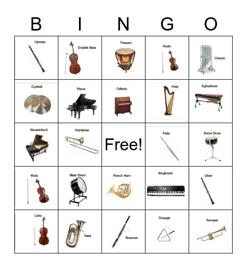 Instruments of the Orchestra Bingo Card