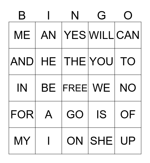 I AM LEARNING TO READ WORDS Bingo Card