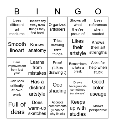 Nice Artist Habbit Bingo! Bingo Card