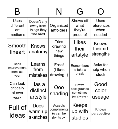 Nice Artist Habbit Bingo! Bingo Card