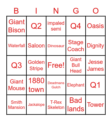 Roadside Bingo Card