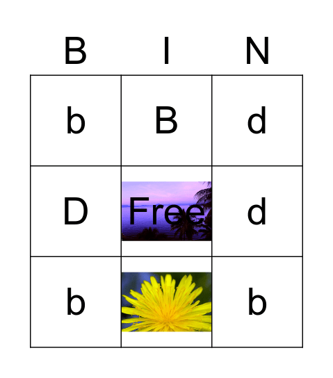 b  & d Bingo Card