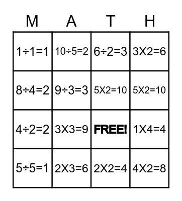 Multiplication Masters & Division Dynamites Bingo Card