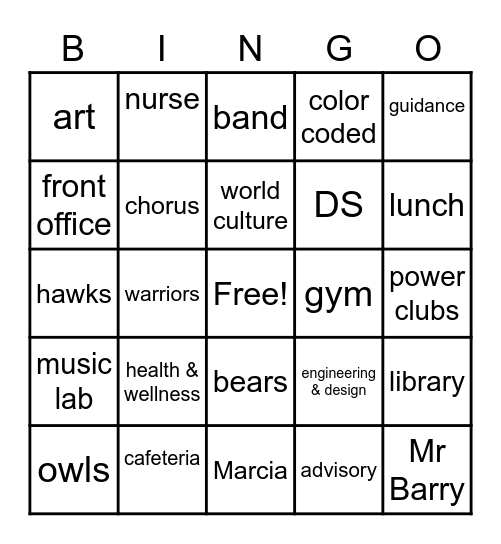 WOODBURY BINGO Card