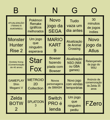 NINTENDO E3 Bingo Card