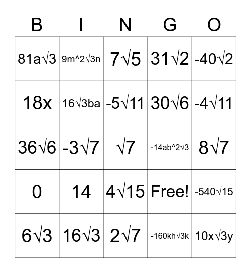 SASM Radicals Bingo Card