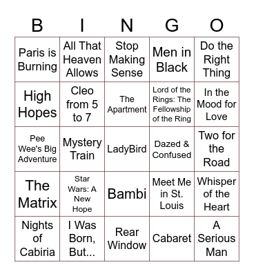 My Favorite Movies Bingo Card