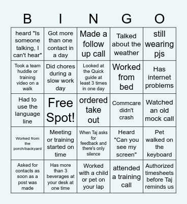 Remote Work Bingo! Bingo Card