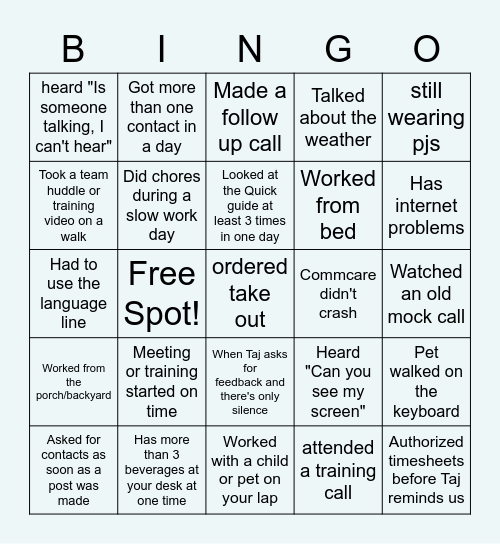 Remote Work Bingo! Bingo Card